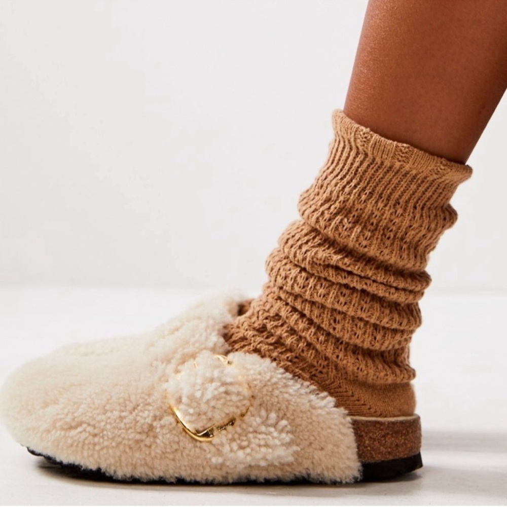 Birkenstock Big Buckle Shearling Clog Mule Eggshell Teddy 38